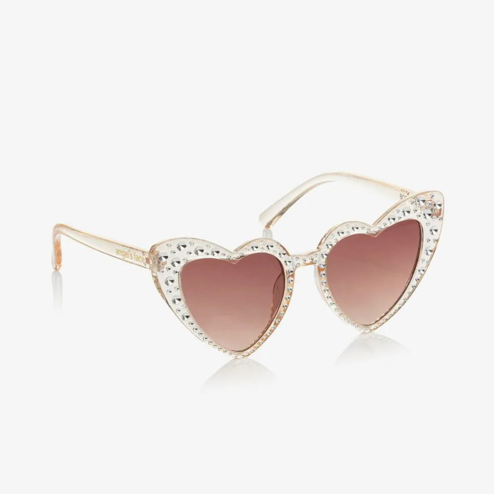 Angels Face Clothing Accessories*Clear Pink Heart Diamanté Sunglasses (UV400) Peach
