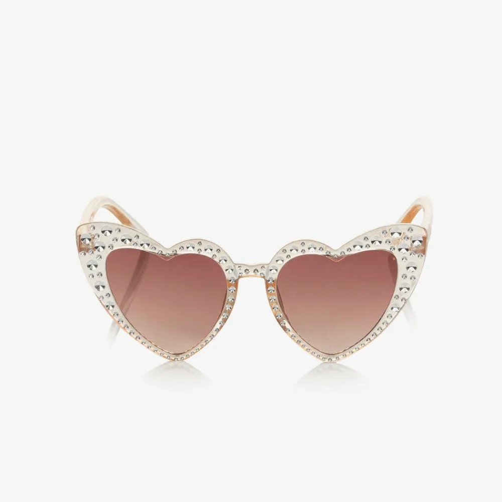 Angels Face Clothing Accessories*Clear Pink Heart Diamanté Sunglasses (UV400) Peach