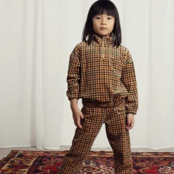 Mini Rodini Tops*Dark Beige Houndstooth Velour Sweatshirt