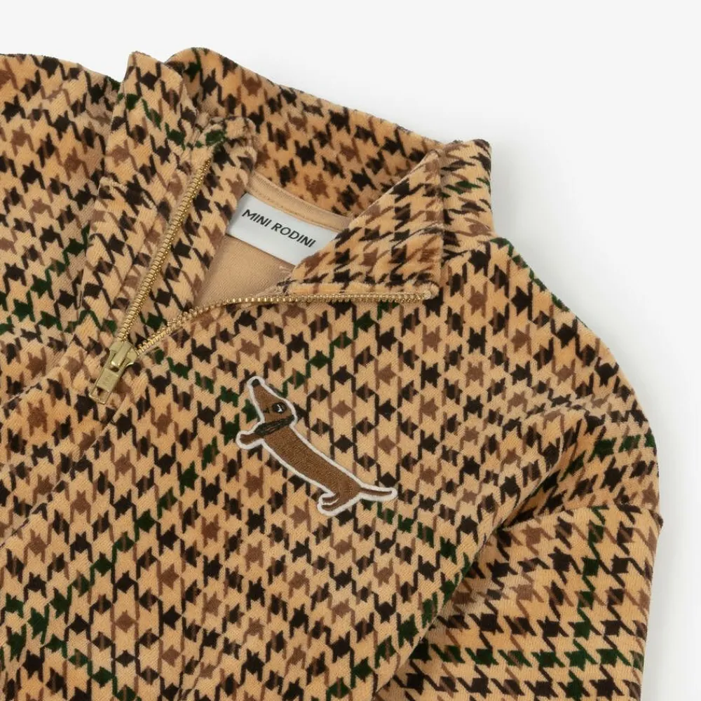 Mini Rodini Tops*Dark Beige Houndstooth Velour Sweatshirt