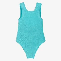 Hunza G Swimwear*Girls Blue Crinkle Swimsuit Aqua