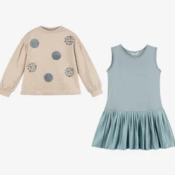 Mayoral Dresses*Girls Beige & Blue Dress Set