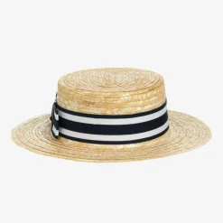 Beatrice amp; George Hats*Girls Beige & Blue Straw Boater