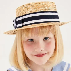 Beatrice amp; George Hats*Girls Beige & Blue Straw Boater
