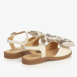 Childrensalon Occasions Sandals*Girls Beige & Gold Satin Bow Sandals Silver