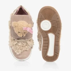 Monnalisa Trainers*Girls Beige & Pink Teddy Bear Trainers