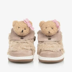Monnalisa Trainers*Girls Beige & Pink Teddy Bear Trainers