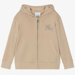 Burberry Tops*Girls Beige Cashmere EKD Zip-Up Hoodie PaleBiscuit