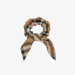 Burberry Hair Accessories*Girls Beige Check Hair Scrunchie (10cm)
