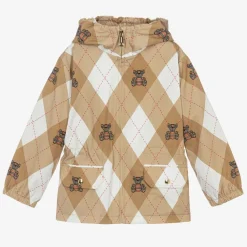 Burberry Coats & Jackets*Girls Beige Cotton Argyle Hooded Jacket