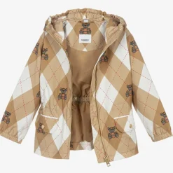 Burberry Coats & Jackets*Girls Beige Cotton Argyle Hooded Jacket
