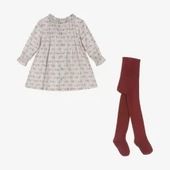 Tutto Piccolo Dresses*Girls Beige Cotton Dog Dress Set