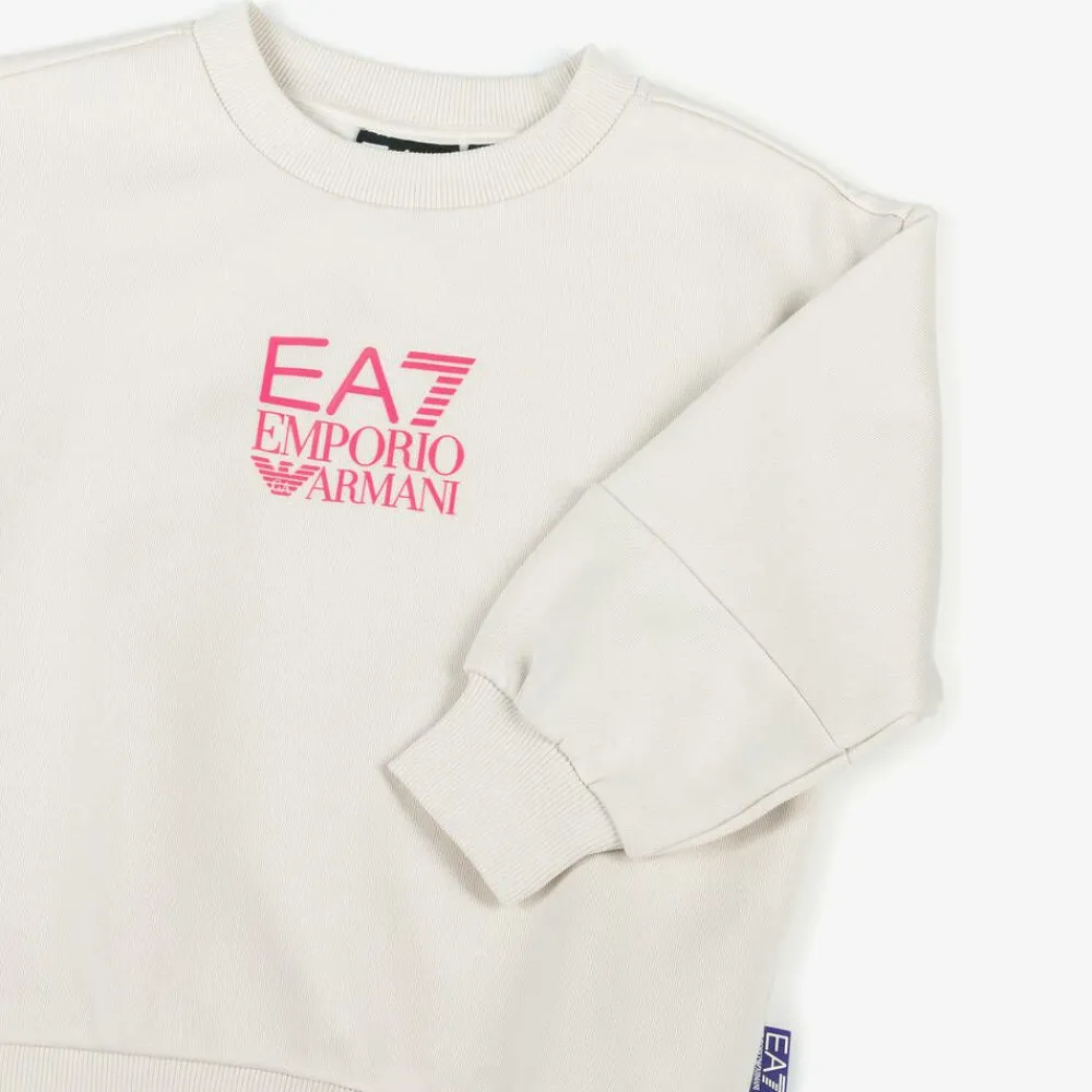 EA7 Emporio Armani Tops*Girls Beige Cotton EA7 Logo Sweatshirt