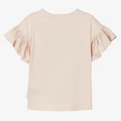 Molo Tops*Girls Beige Cotton Floral Dove T-Shirt