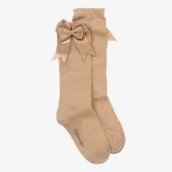 Carlomagno Socks*Girls Beige Cotton Knee Length Socks