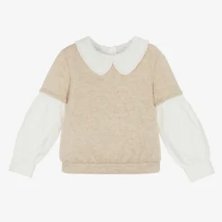 Lapin House Tops*Girls Beige Cotton Layered Sweatshirt