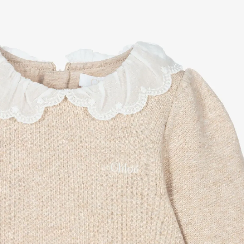 Chloé Dresses*Girls Beige Cotton Sweatshirt Dress