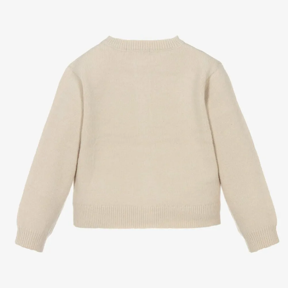 Babidu Tops*Girls Beige Embroidered Flowers Cardigan