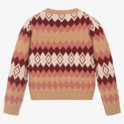 Moncler Enfant Tops*Girls Beige Fair Isle Wool Sweater