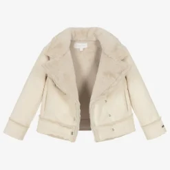 Patachou Coats & Jackets*Girls Beige Faux Suede & Faux Fur Jacket
