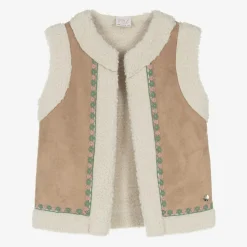 Paz Rodríguez Coats & Jackets*Girls Beige Faux Suede & Fleece Gilet