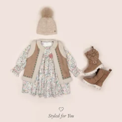 Paz Rodríguez Coats & Jackets*Girls Beige Faux Suede & Fleece Gilet