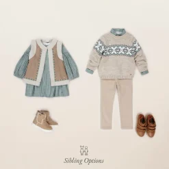 Paz Rodríguez Coats & Jackets*Girls Beige Faux Suede & Fleece Gilet