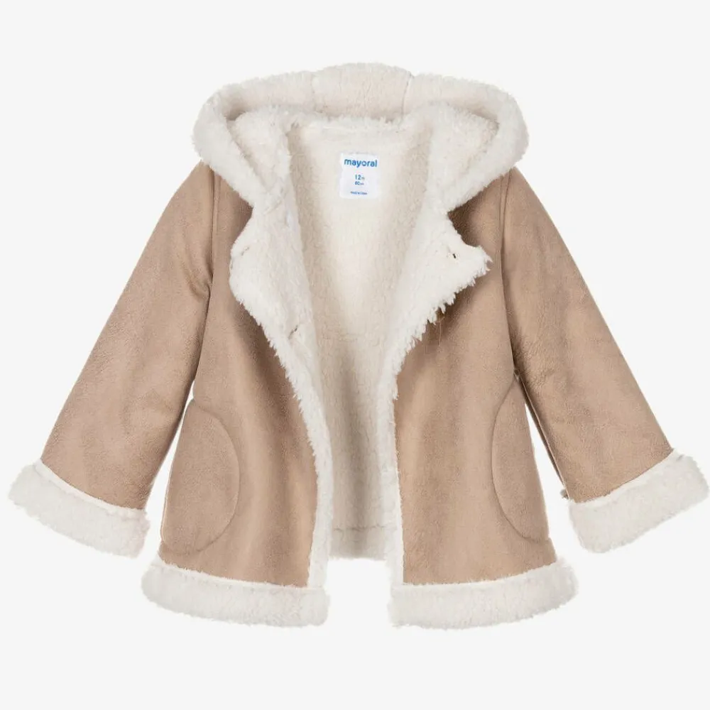 Mayoral Coats & Jackets*Girls Beige Faux Suede Coat