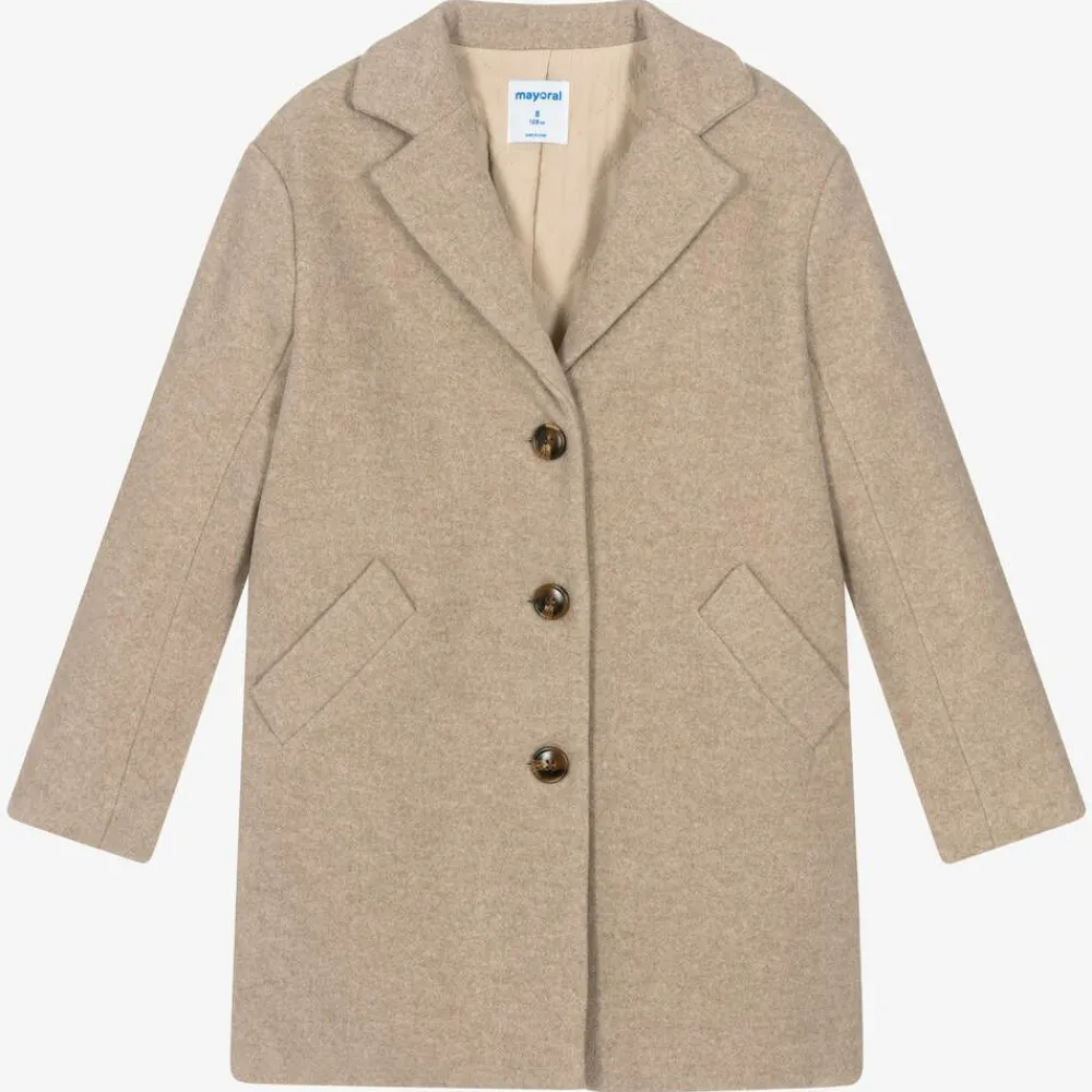Mayoral Coats & Jackets*Girls Beige Felted Coat