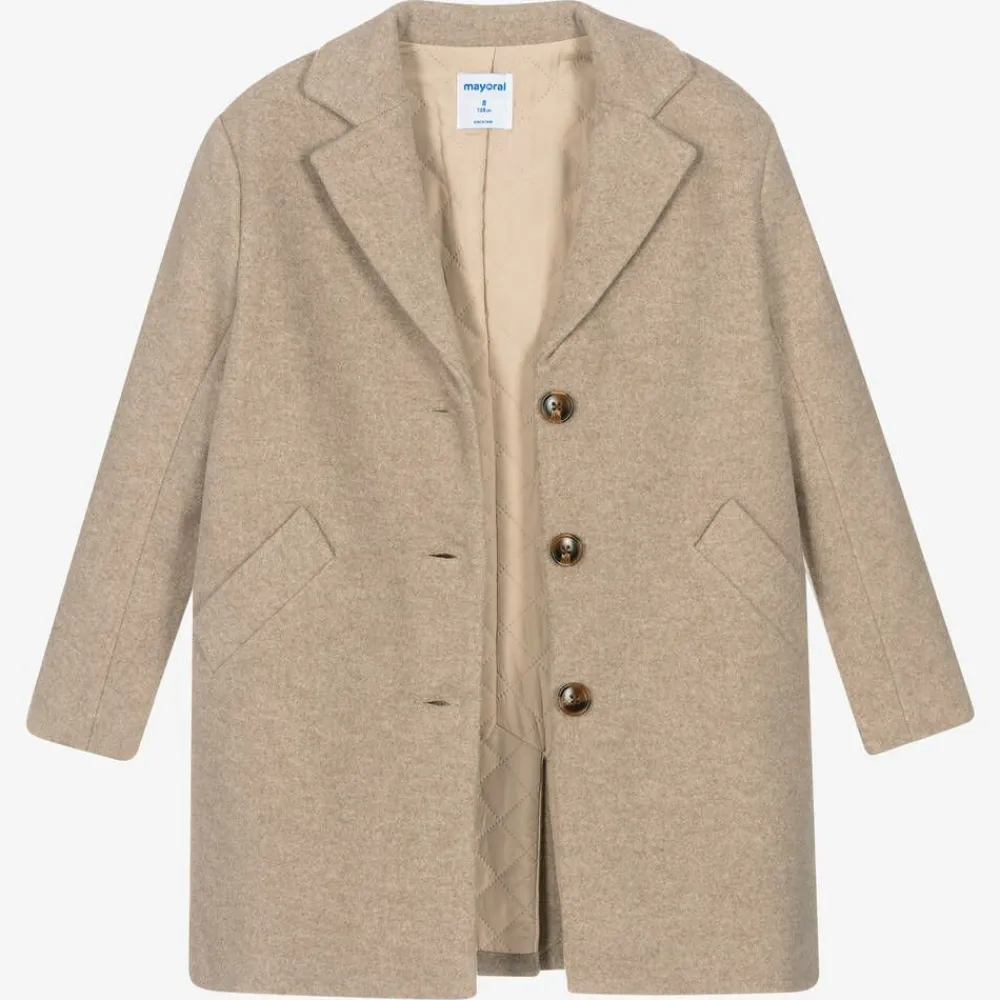 Mayoral Coats & Jackets*Girls Beige Felted Coat