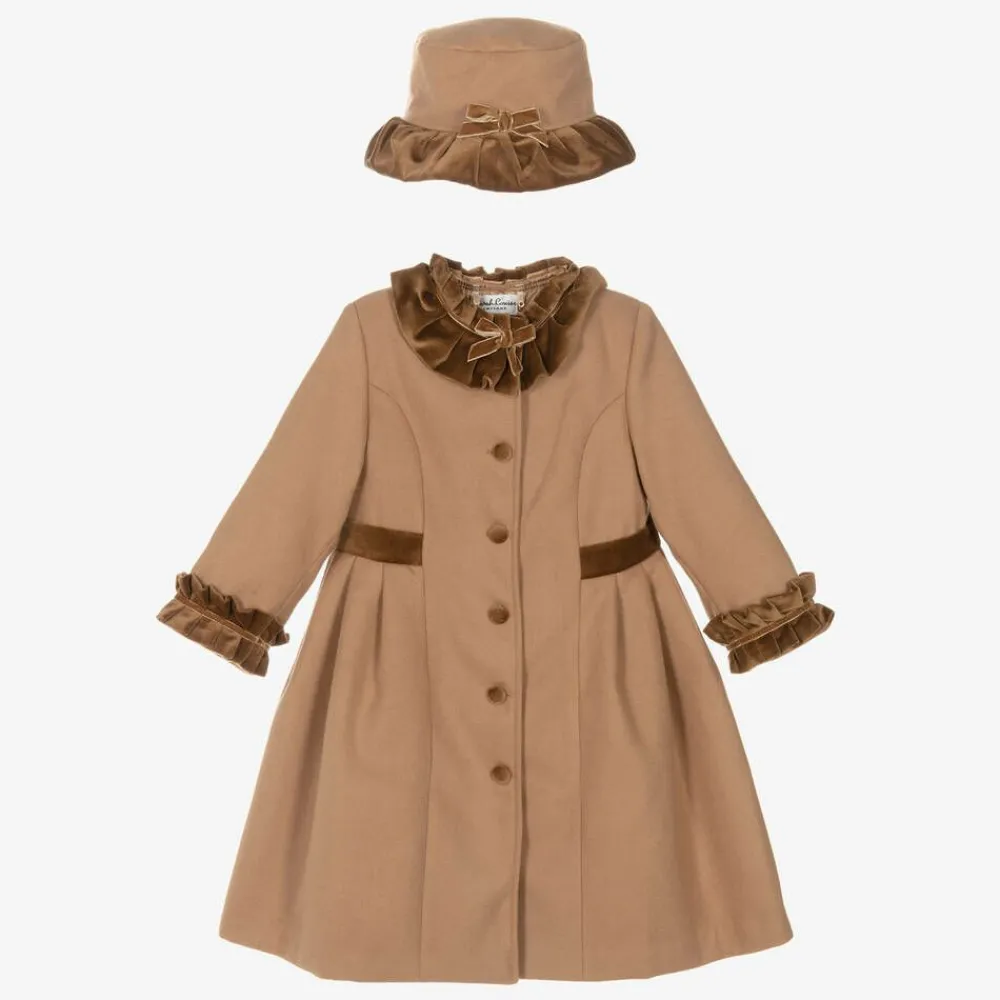 Sarah Louise Coats & Jackets*Girls Beige Felted Hat & Coat Set