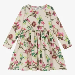 Molo Dresses*Girls Beige Floral Cotton Dress