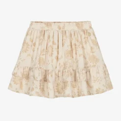 Le Chic Skirts*Girls Beige Floral Crêpe Chiffon Skirt