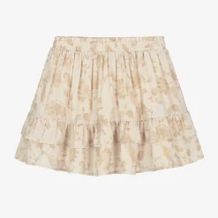 Le Chic Skirts*Girls Beige Floral Crêpe Chiffon Skirt