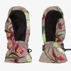 Molo Snowwear*Girls Beige Floral Insulated Mittens WinterRoses