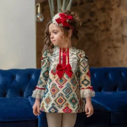 Miranda Dresses*Girls Beige Jacquard Dress