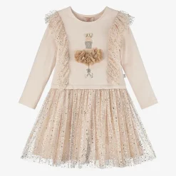 Caramelo Kids Dresses*Girls Beige Jersey & Tulle Dress