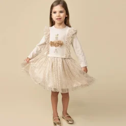 Caramelo Kids Dresses*Girls Beige Jersey & Tulle Dress