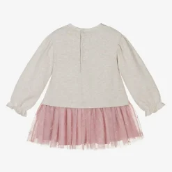 Mayoral Dresses*Girls Beige Jersey & Tulle Dress