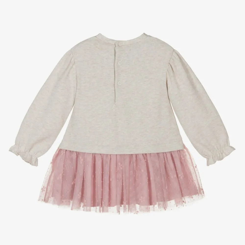 Mayoral Dresses*Girls Beige Jersey & Tulle Dress