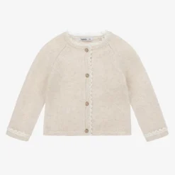 Babidu Tops*Girls Beige Knit & Lace Cardigan