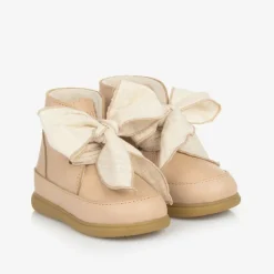 Donsje First Walkers|First Walkers*Girls Beige Leather Bow First Walker Boots