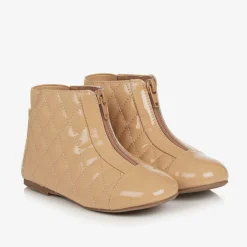 Age of Innocence Boots*Girls Beige Patent Leather Quilted Boots