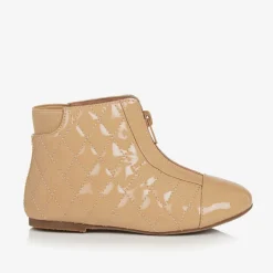 Age of Innocence Boots*Girls Beige Patent Leather Quilted Boots