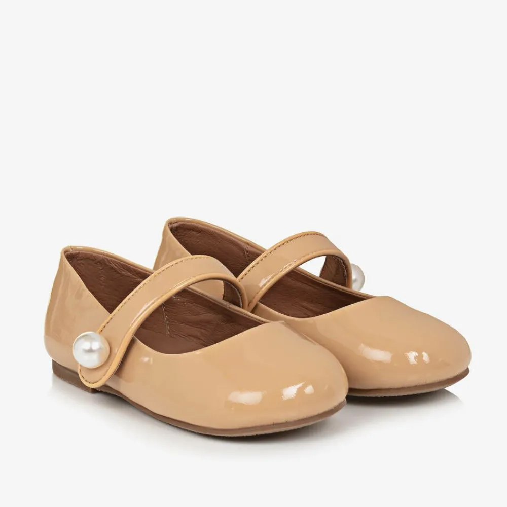Age of Innocence Traditional Shoes|Bar Shoes*Girls Beige Patent Leather Pearl Shoes