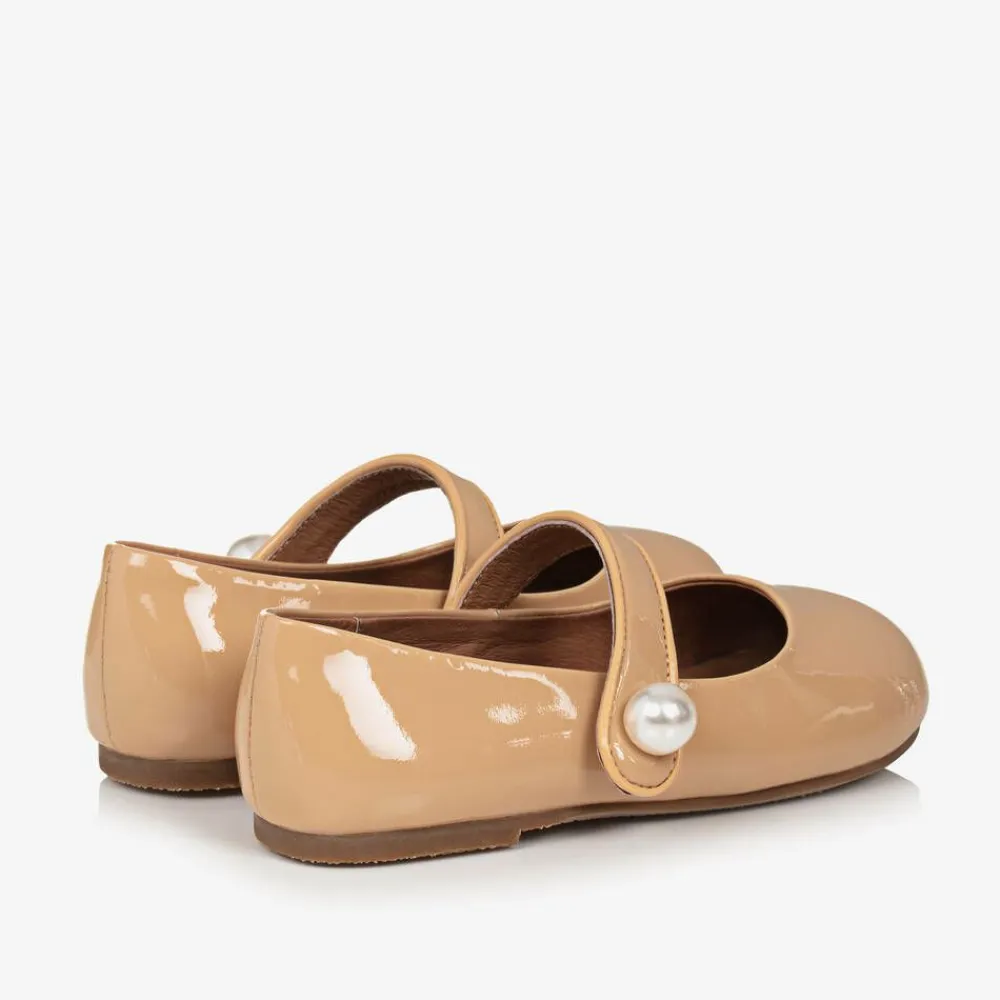 Age of Innocence Traditional Shoes|Bar Shoes*Girls Beige Patent Leather Pearl Shoes