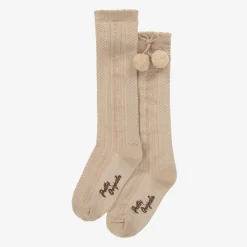 Pretty Originals Socks*Girls Beige Pom-Pom Cotton Socks
