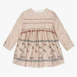 Miranda Dresses*Girls Beige Star Print Cotton Dress