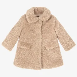 Monnalisa Coats & Jackets*Girls Beige Teddy Fleece Coat