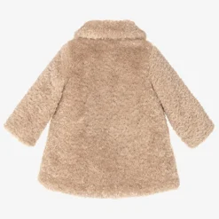 Monnalisa Coats & Jackets*Girls Beige Teddy Fleece Coat